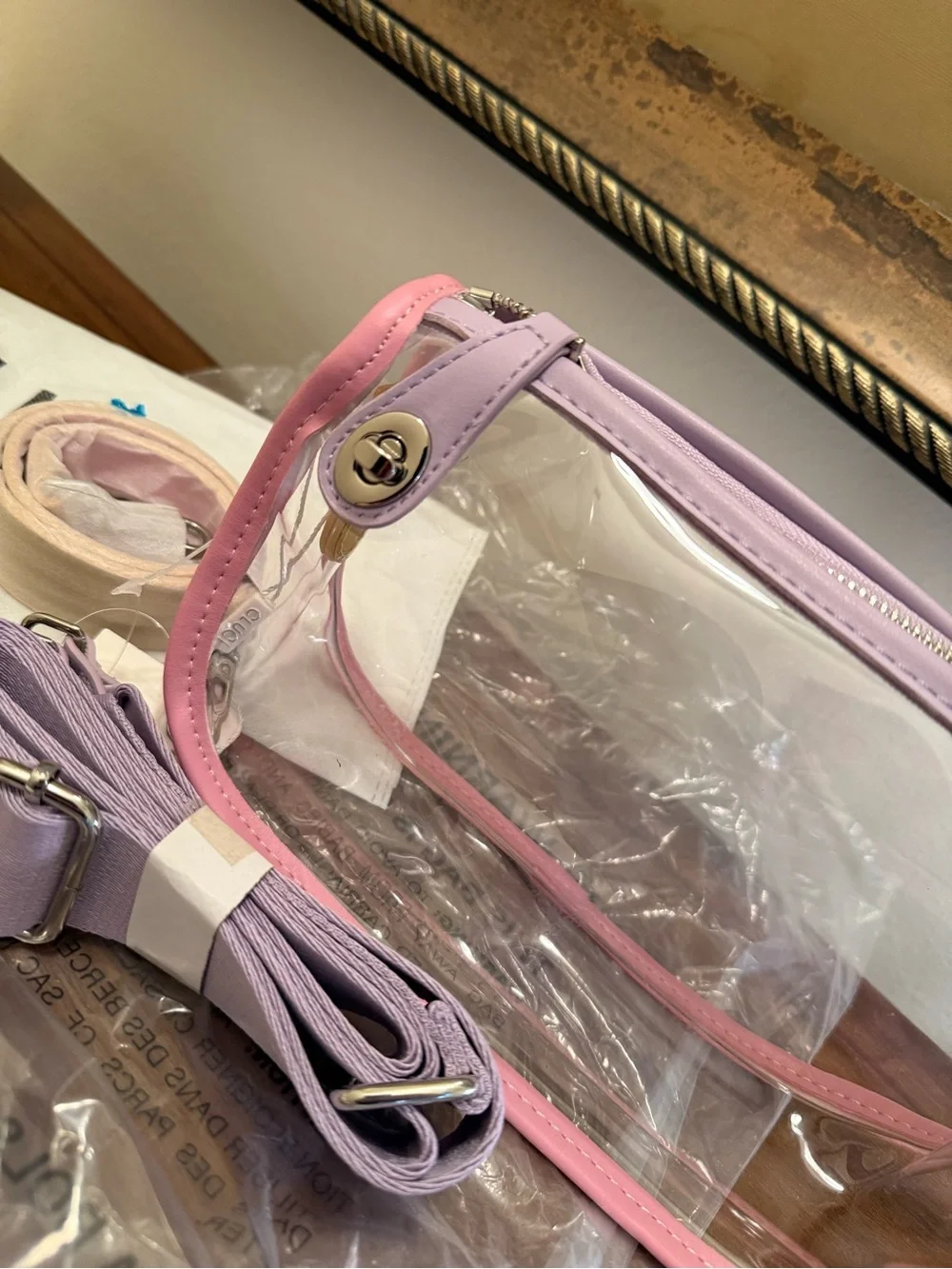 Pink & Lavender Clear Crossbody Bag with 2 Adjustable Strap
